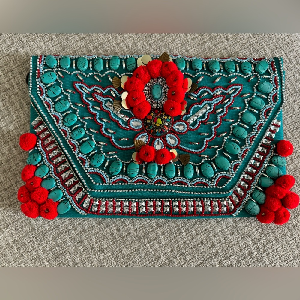 Lulus Journey Towards You Teal Blue Beaded Clutch
